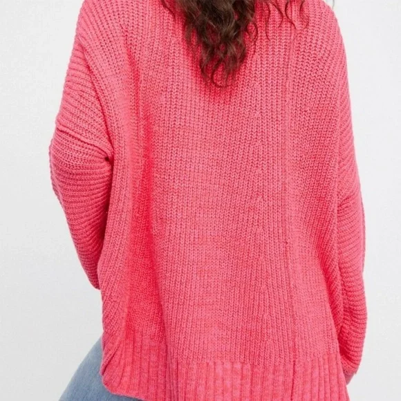 SOLD Free People Take Me Over V-Neck Sweater Oversized Pink - Picture 2 of 6
